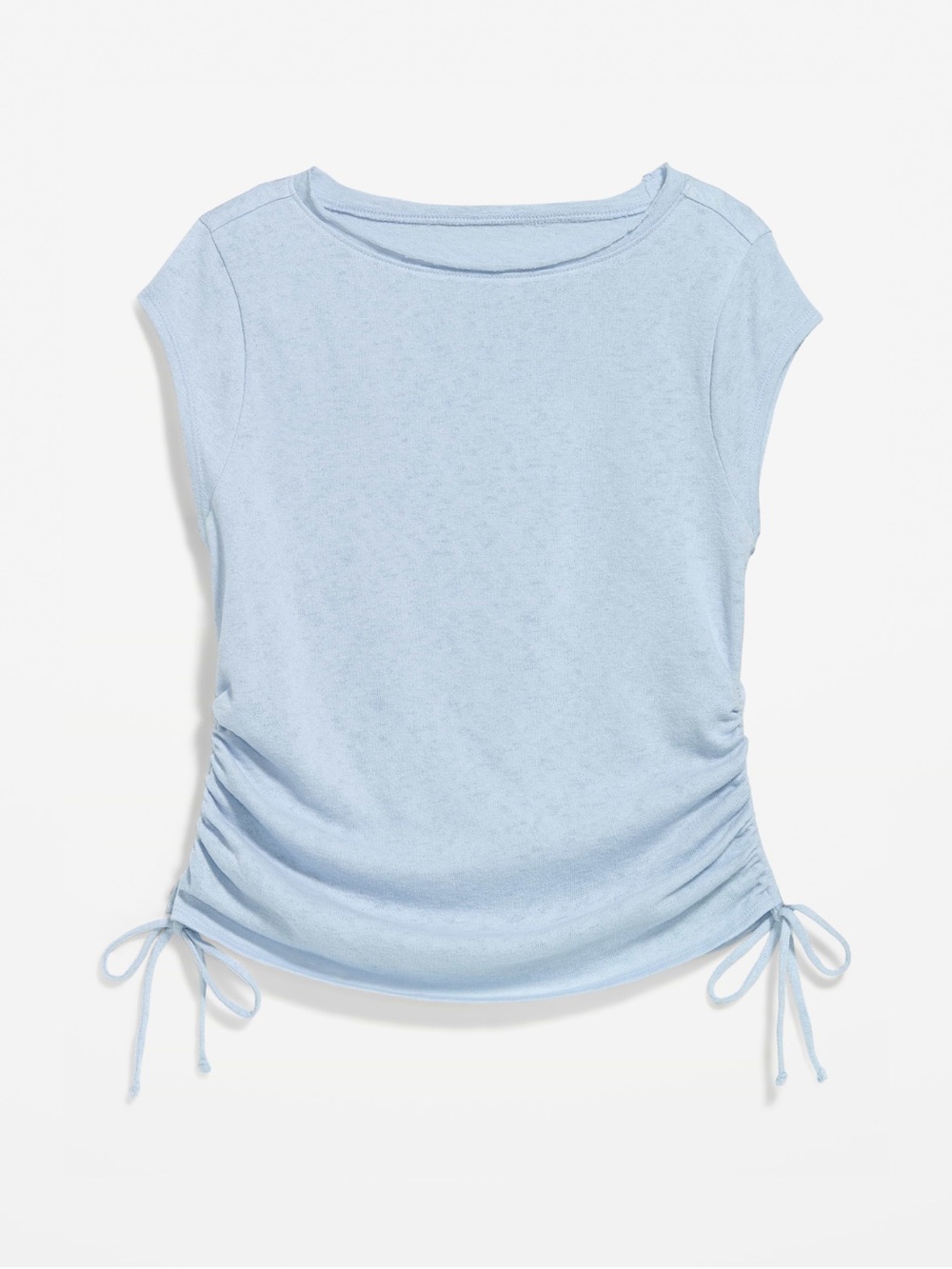 Women’s Light Blue Shirred Ruched Short Sleeve Top